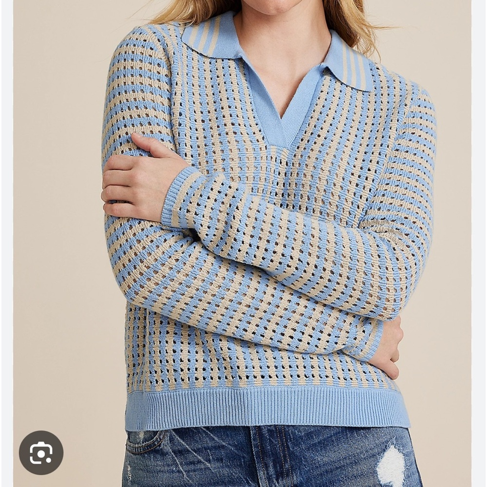 Maurices Womens Size XXL Knit Long Sleeve Sweater Blue & Beige
